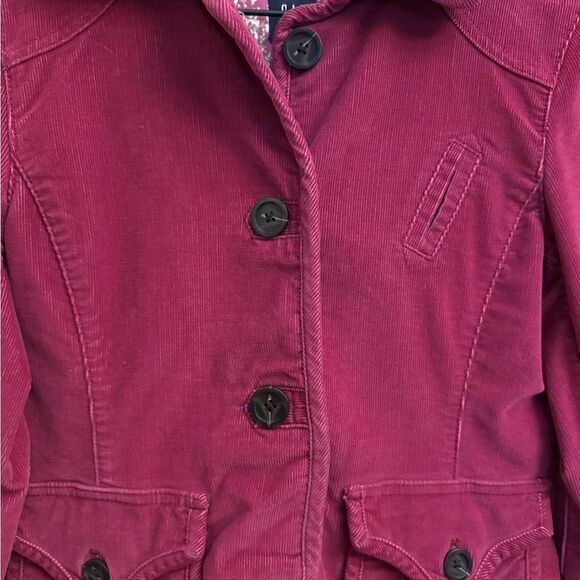 Y2K GAP Size Small Pink Corduroy Floral Lined Button Front Spring Jacket - Picture 6 of 16
